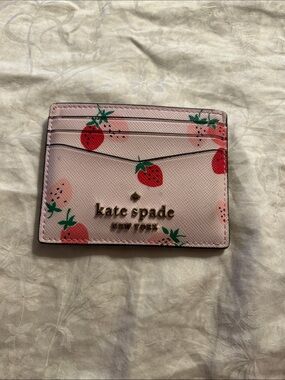 kate spade Pink Strawberry Card Case with Red and Green Print